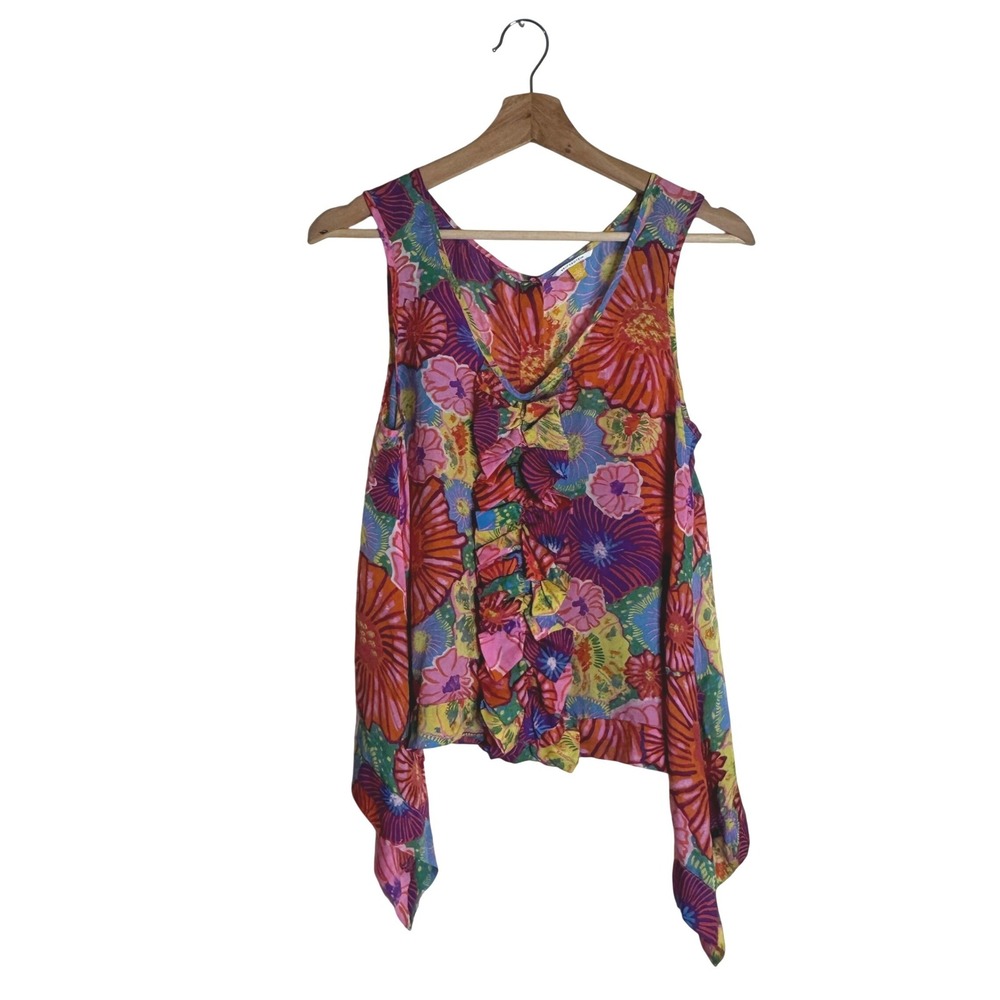 Leifsdottir anthropology Silk Floral Ruffle Sleeveless Blouse Multicolor Size 4
